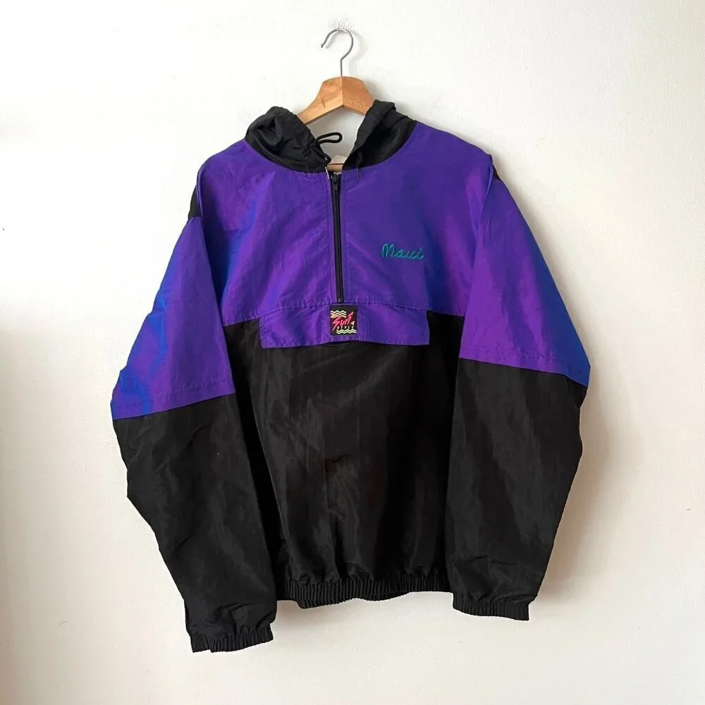 Vintage Surf Style Maui Pullover Anorak Windbreaker Jacket Made in USA One Size